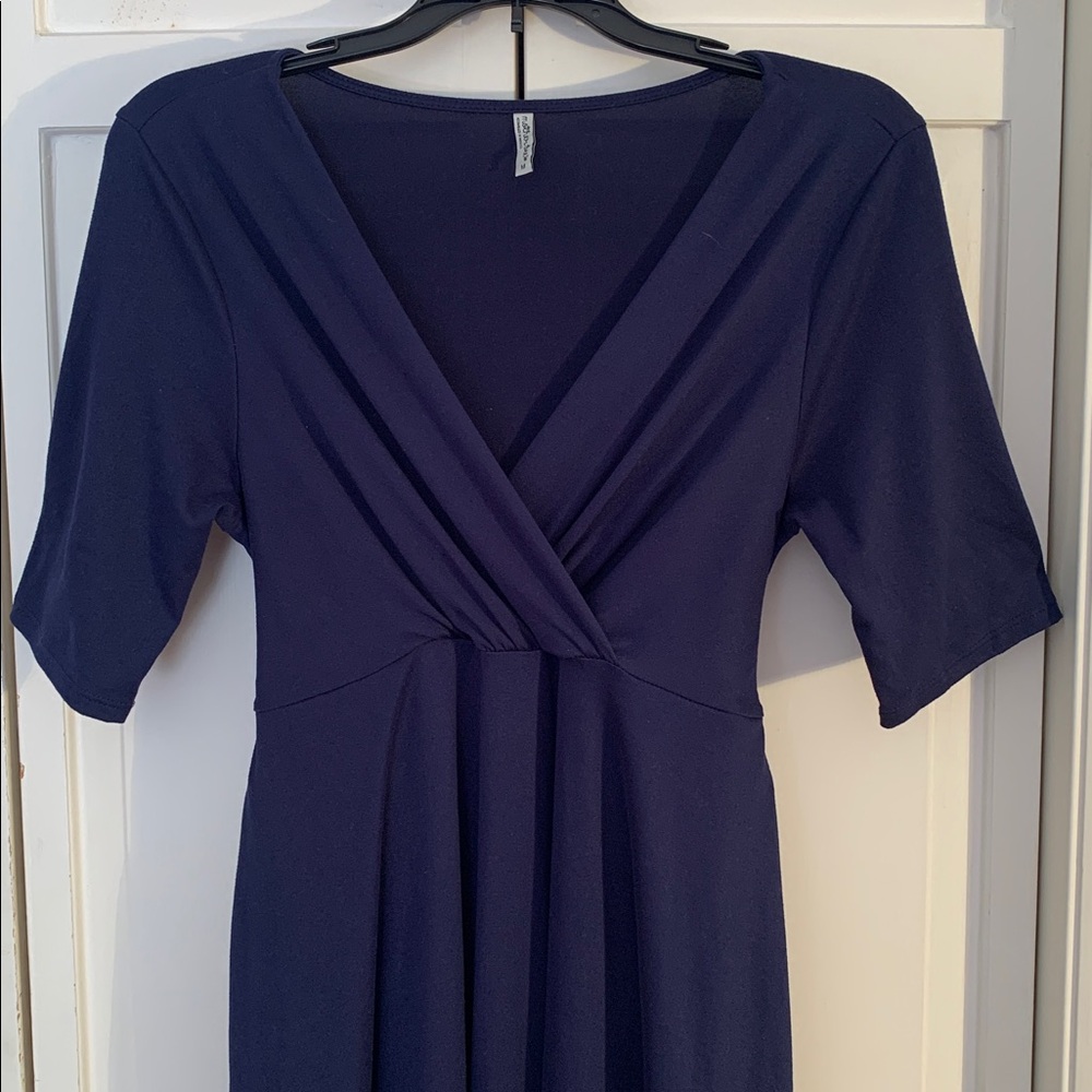 Mother Bee Maternity Navy Midi Wrap-Style Dress
